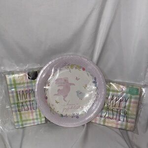 Easter Party Bundle 16 Plates, 32 Rae Dunn Guest Towels 40 Luncheon Napkins